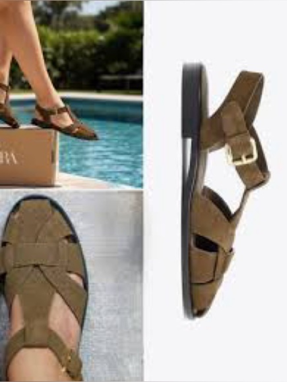 Zara Olive Brown Suede Slingback Sandals - Picture 4 of 6